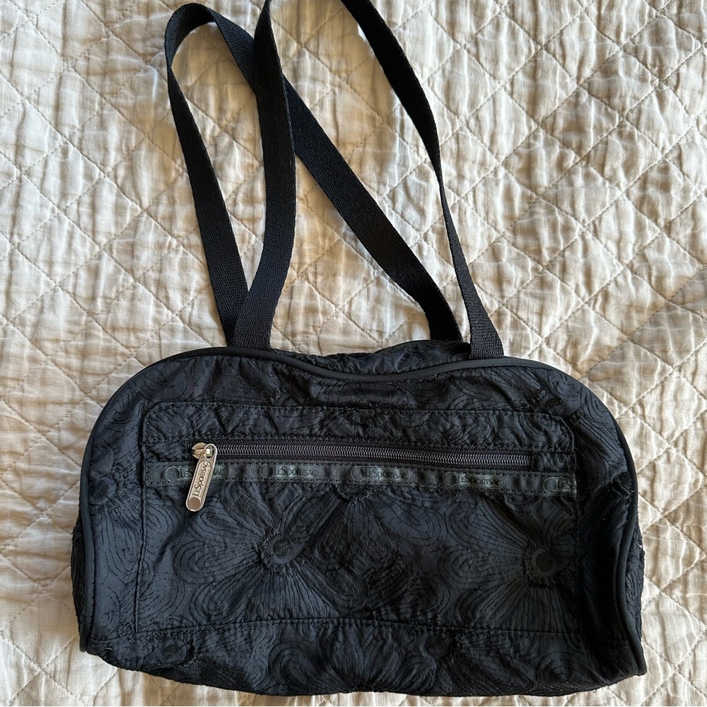 Lesportsac Black Floral Quilted Shoulder Bag - Picture 1 of 6